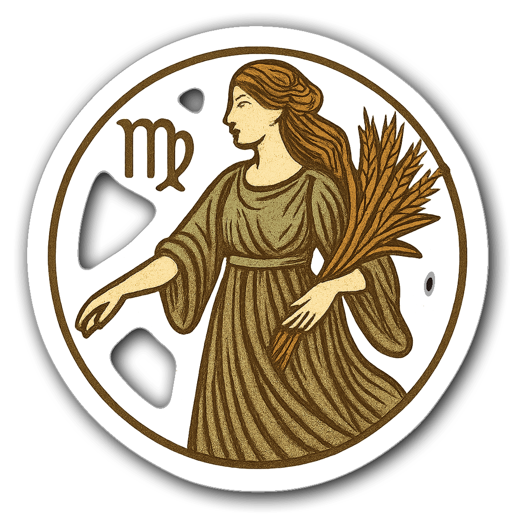Virgo symbol in woodblock linocut style with transparent background