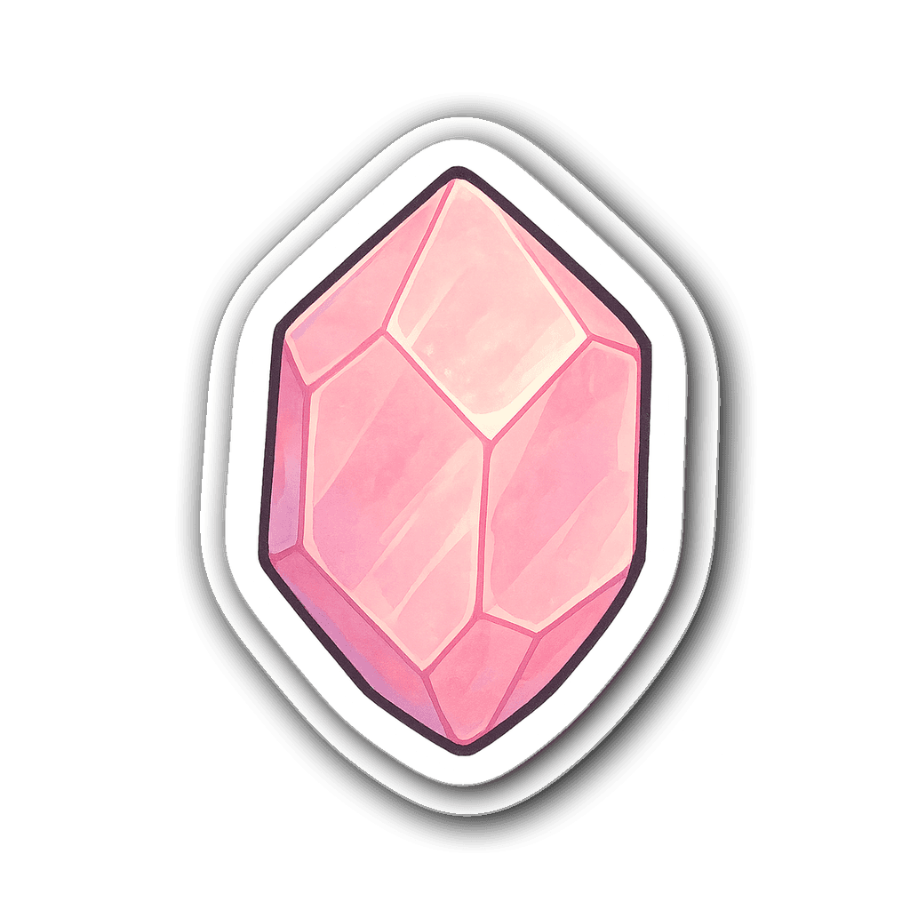 Soft watercolor illustration of a rose quartz crystal sticker