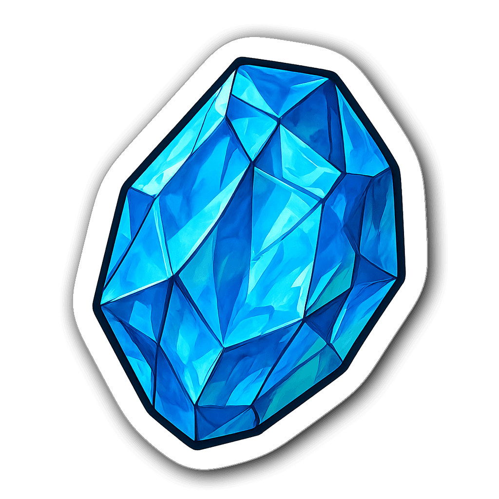 Watercolor illustration of a faceted blue topaz crystal