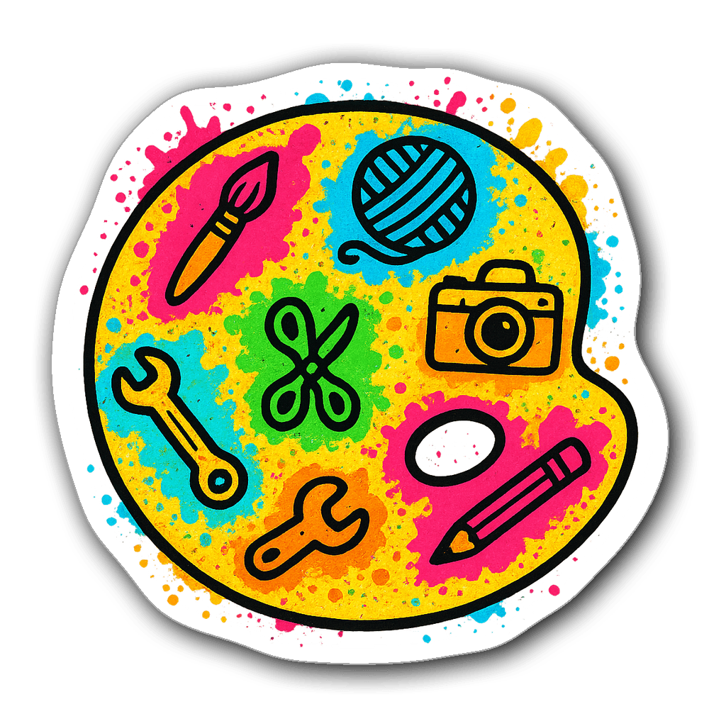 Colorful hobby tools sticker designs in graffiti style