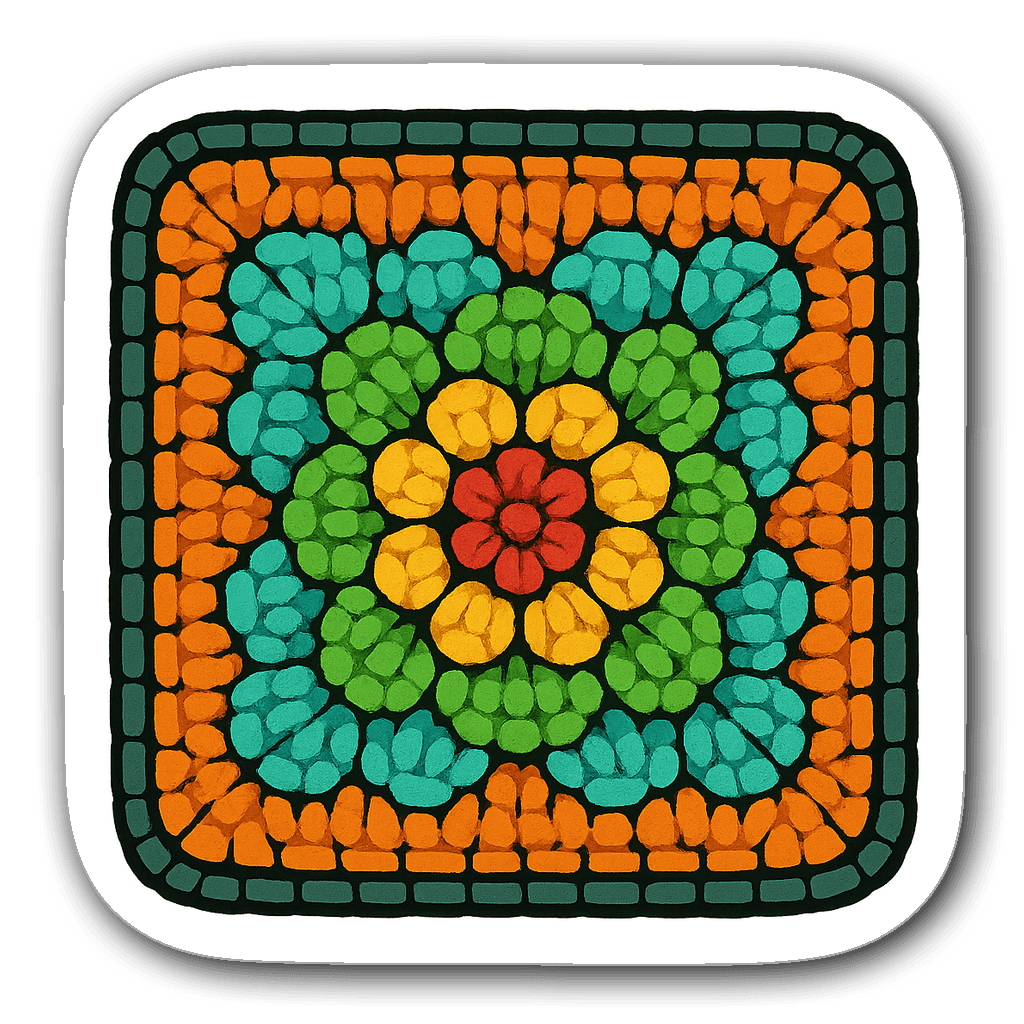 Colorful pixel art crochet granny square sticker