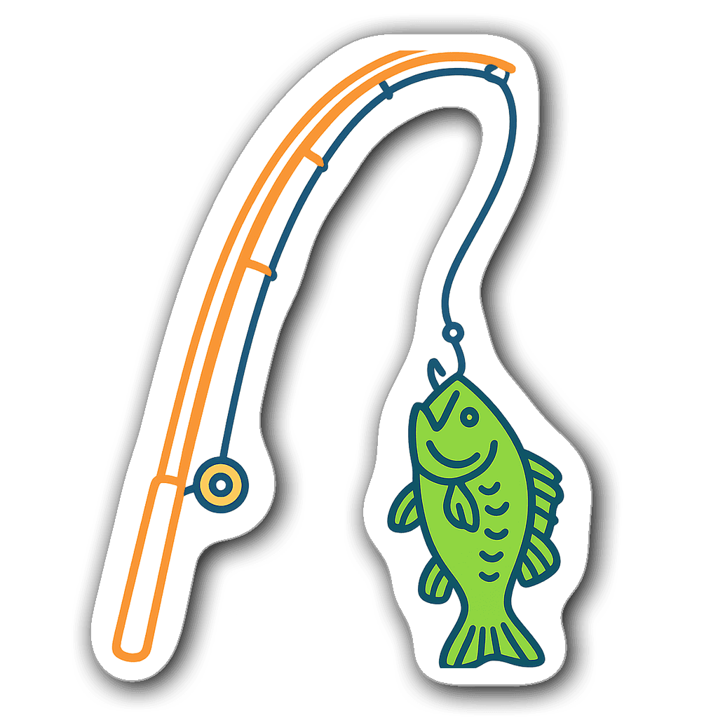 Minimalist bass fishing sticker showcasing fishing rod and fish