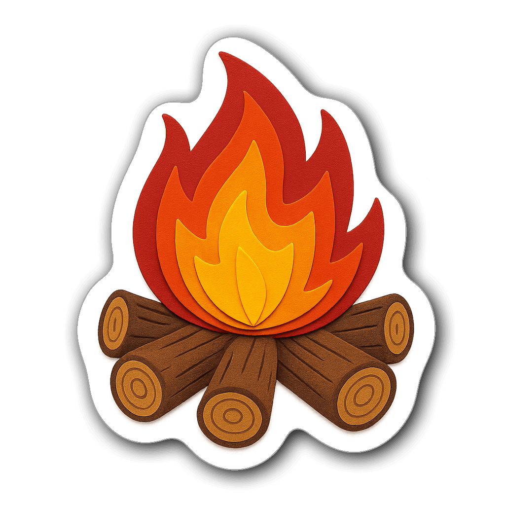 Colorful campfire illustration with layered flames and logs