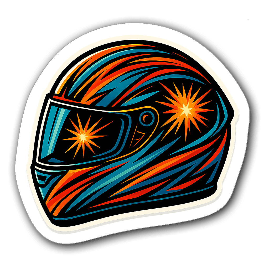 Dynamic motorcycle helmet sticker with abstract design and colors