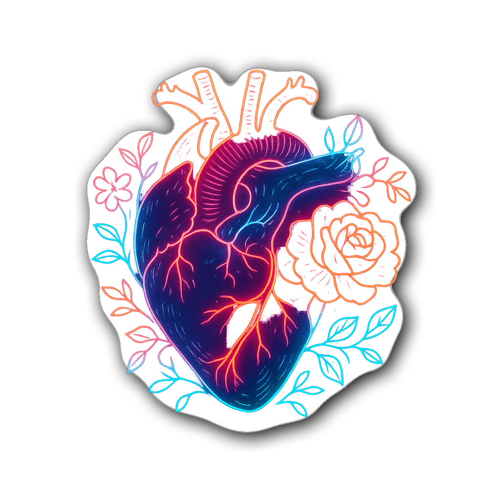 Neon outline sticker of a heart with flowers and vines