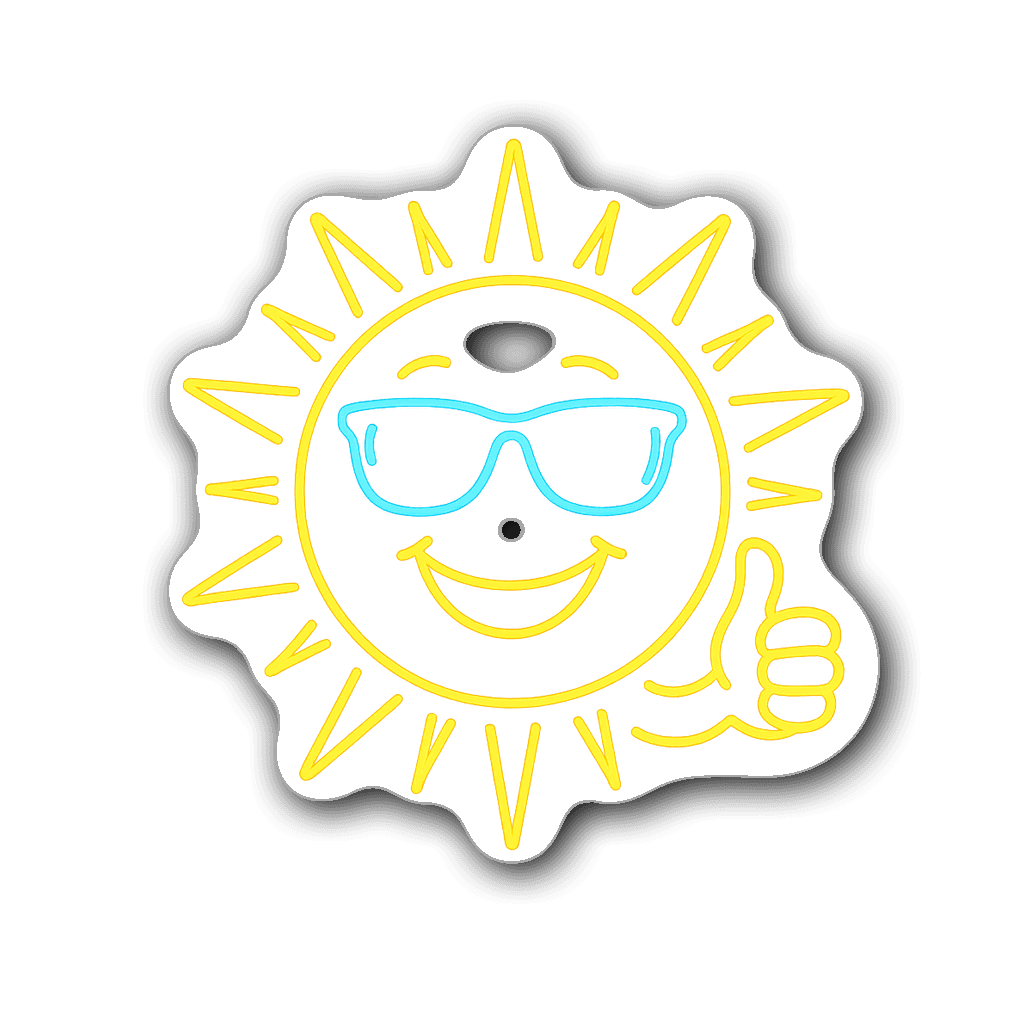 Cheerful sun character sticker with neon glow outline
