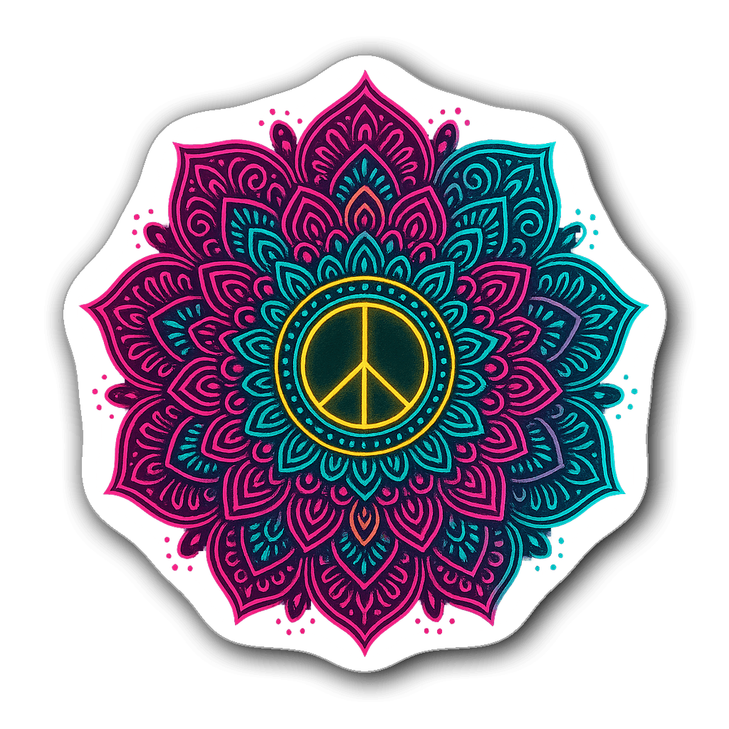 Neon glow mandala sticker in vibrant colors