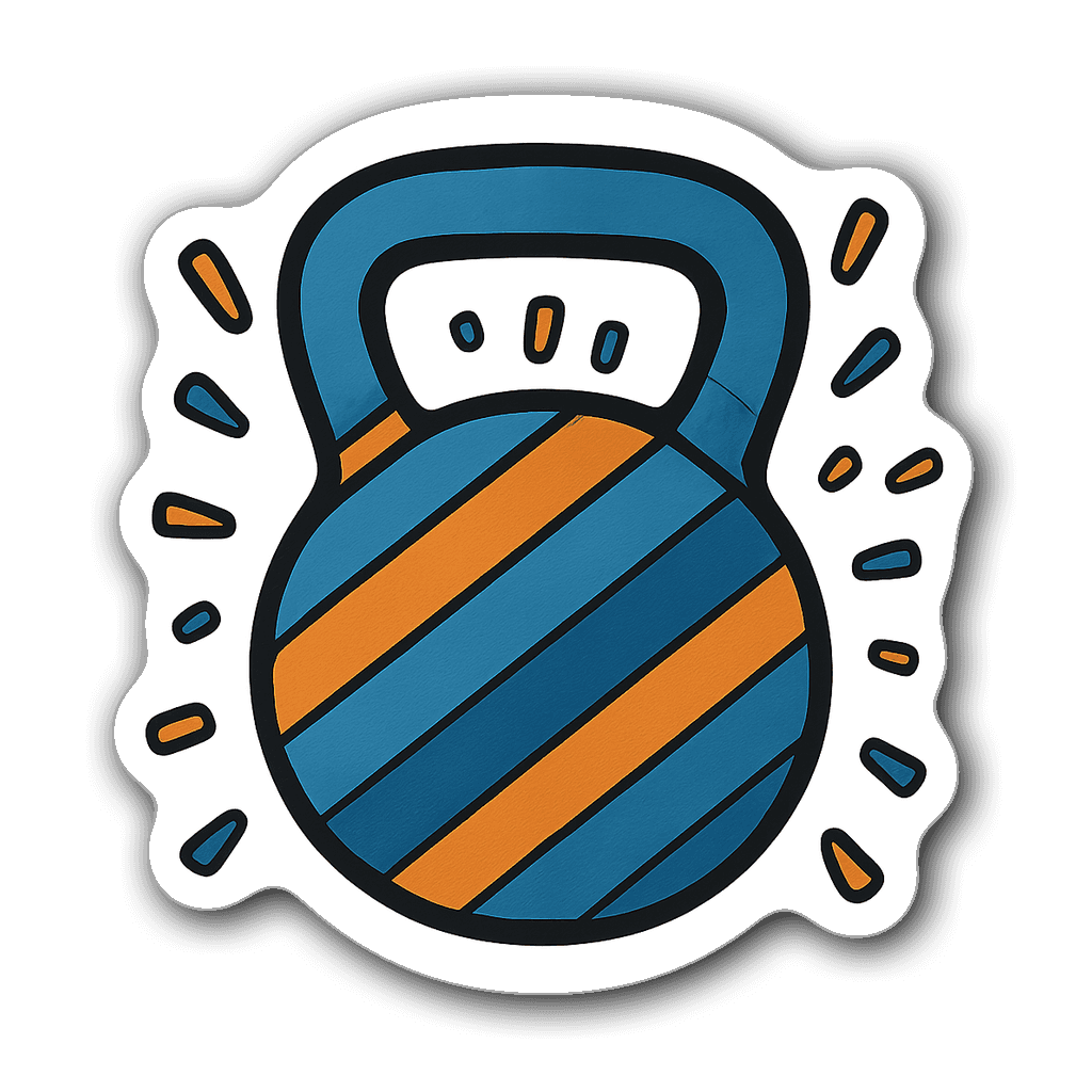 Kettlebell gym sticker with blue and orange stripes