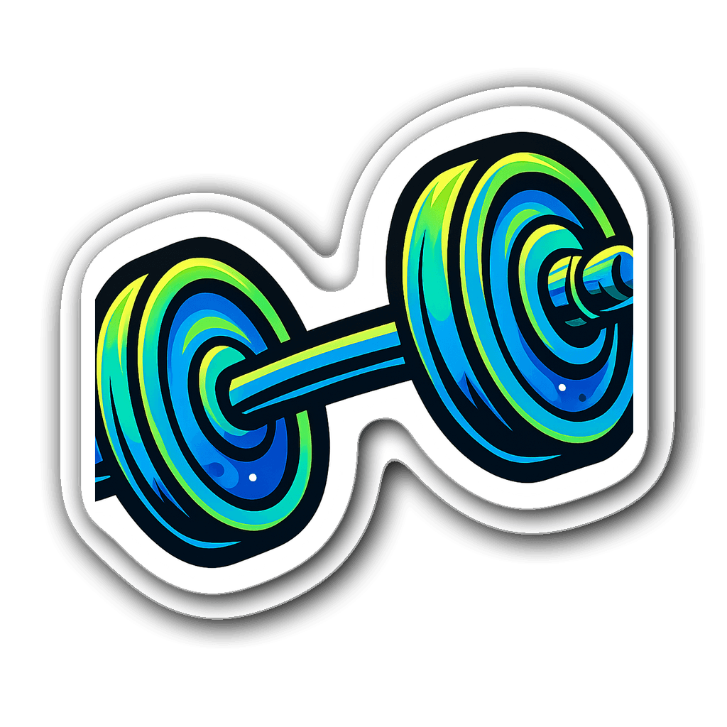 Vibrant weightlifting barbell sticker with electric colors.