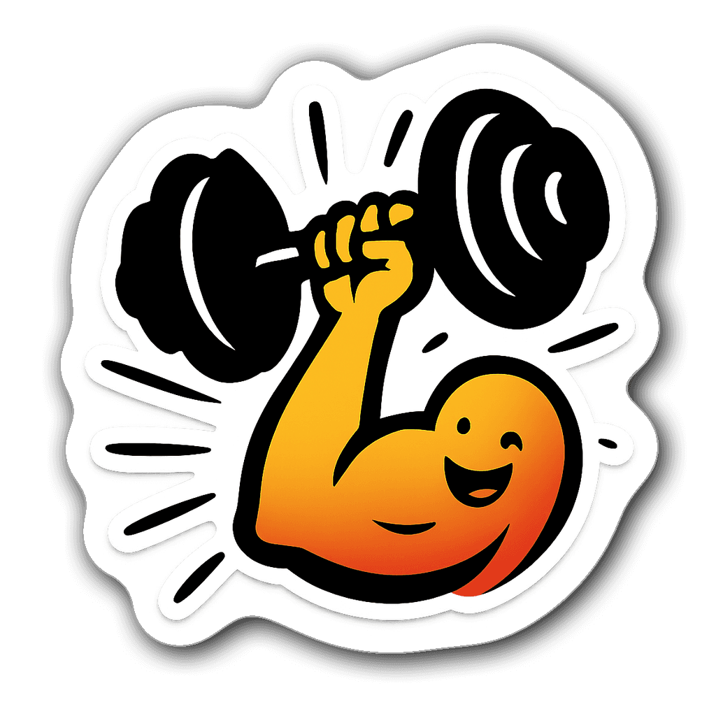 Vinyl sticker of muscular arm lifting a dumbbell in vibrant colors