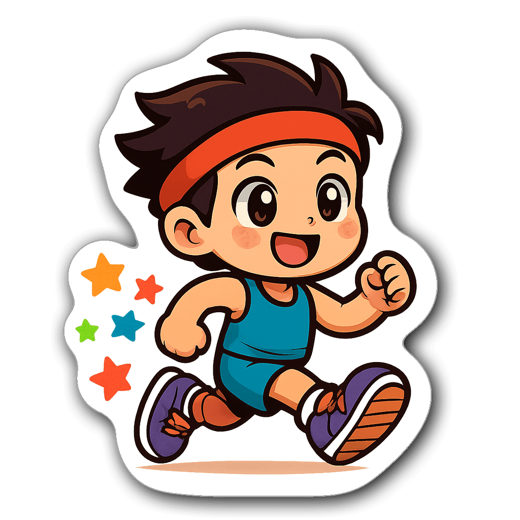 Kawaii chibi character running with sneakers and headband