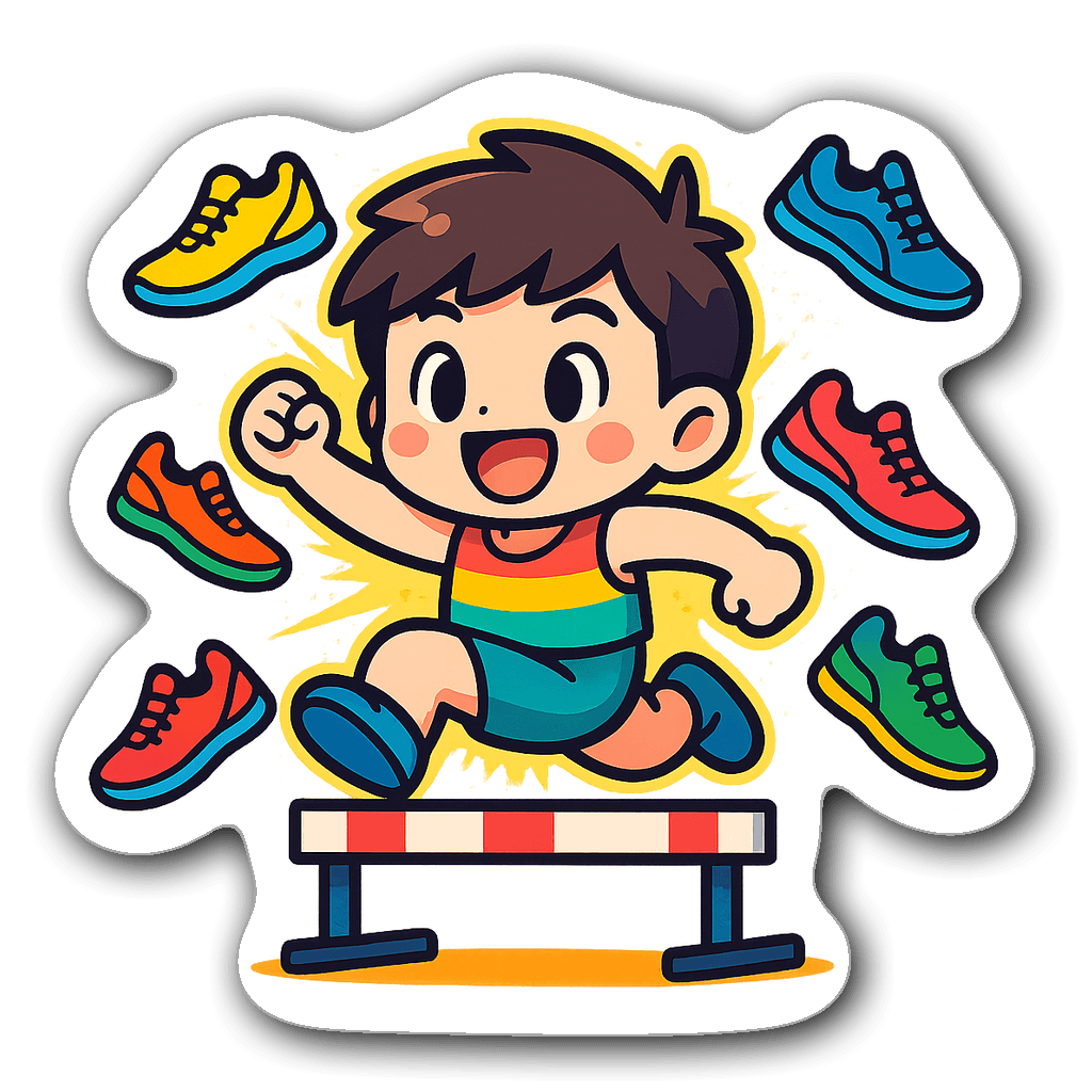 Kawaii chibi character running with colorful shoes