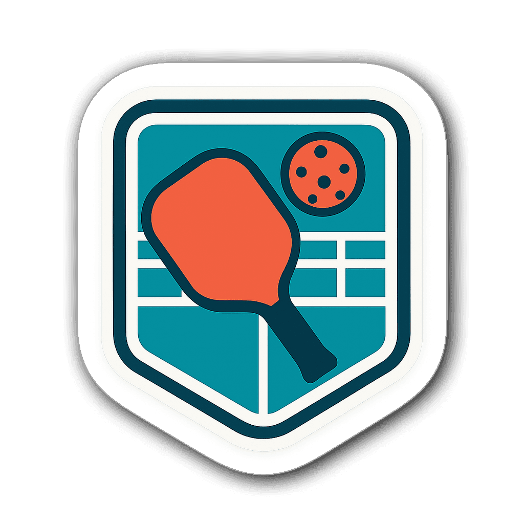 Retro vintage badge-style sticker featuring a pickleball court layout