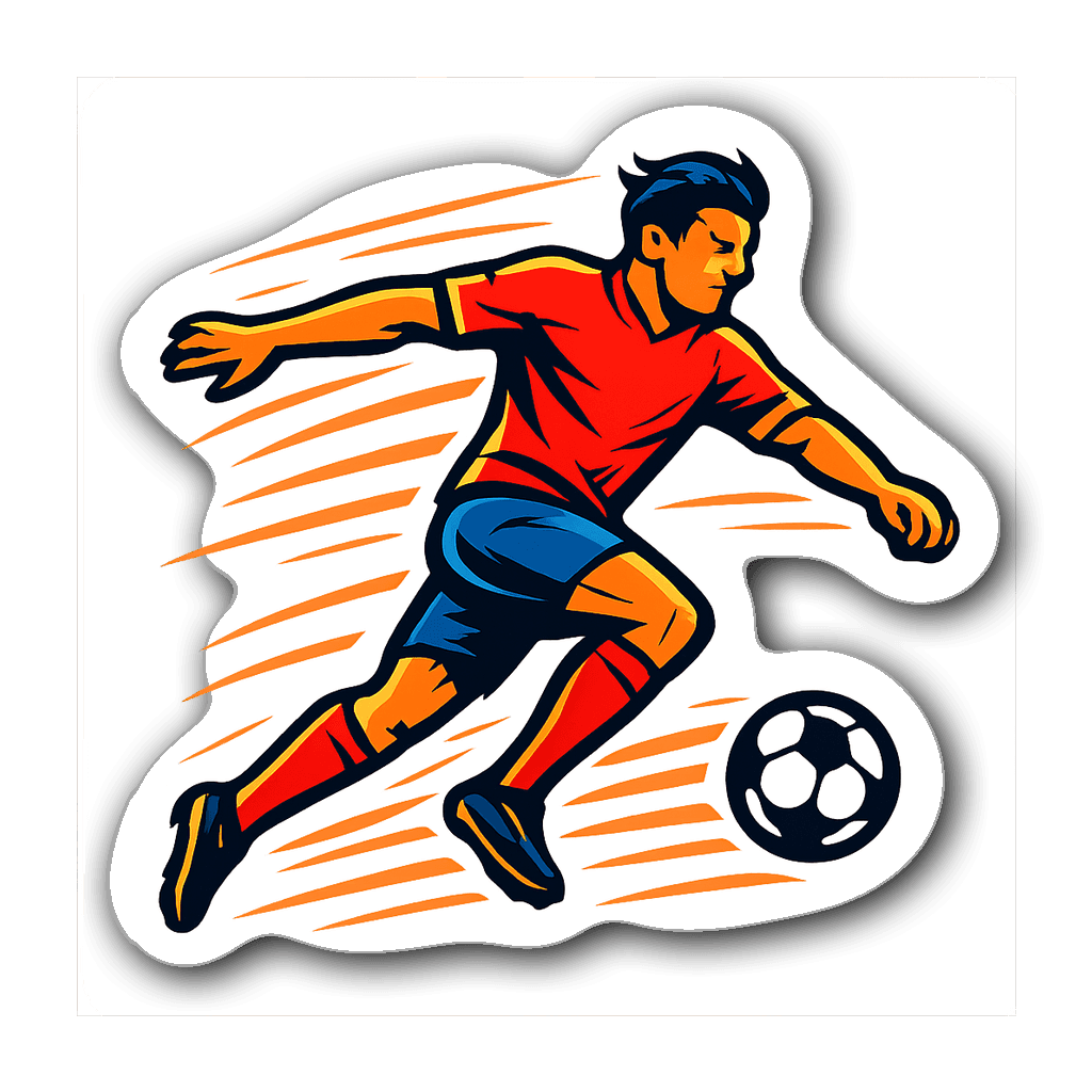Vibrant soccer player sticker Mid-kick design with motion lines