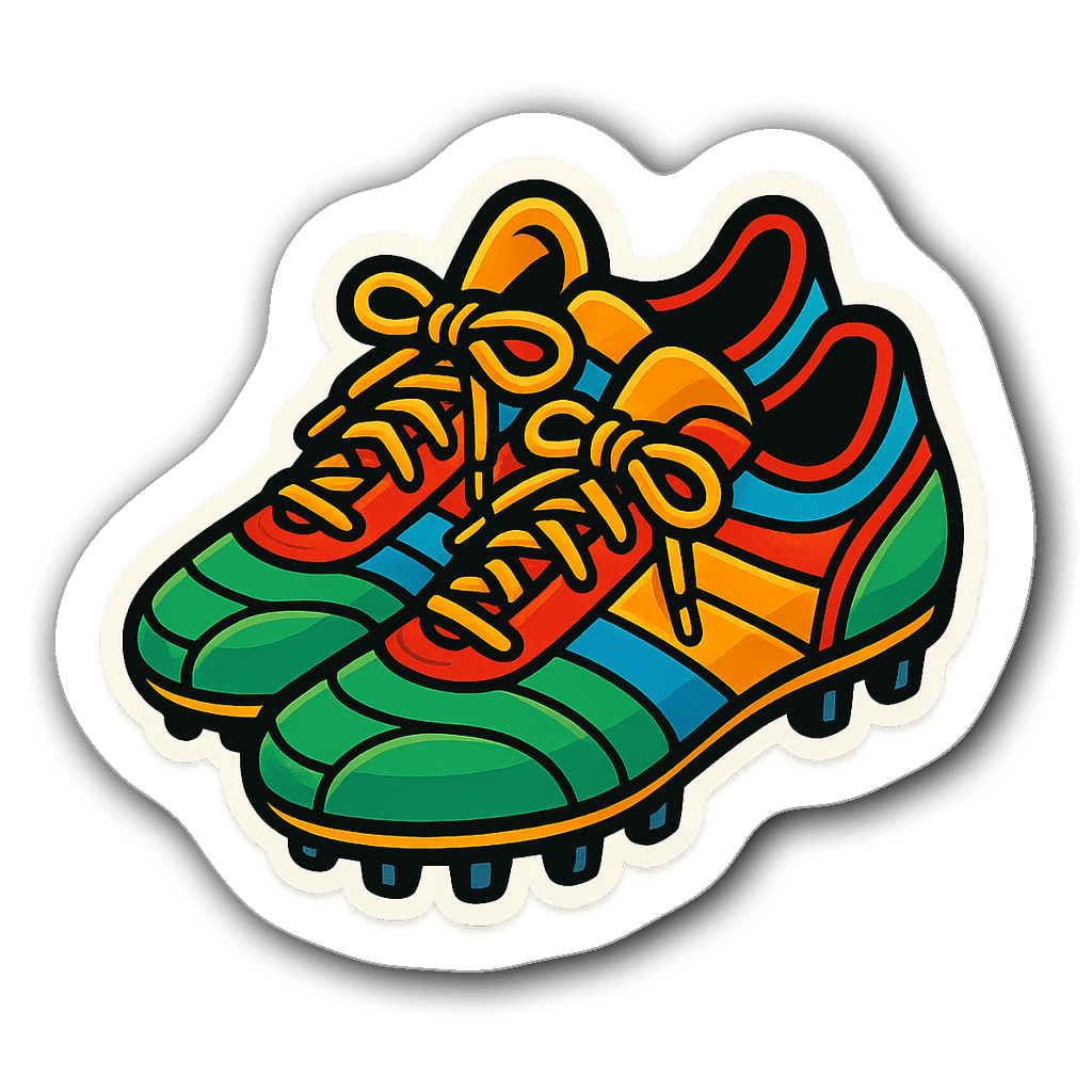 Vibrant die-cut sticker of bright soccer cleats