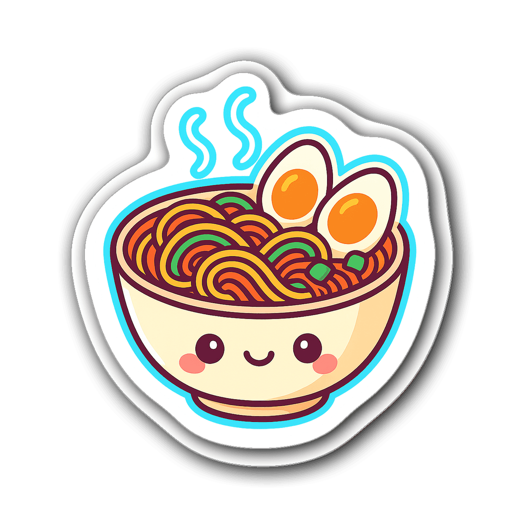 Adorable steaming bowl of ramen cartoon sticker