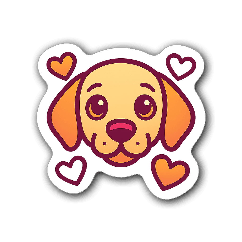 Minimalist outline of a loving dog face with hearts