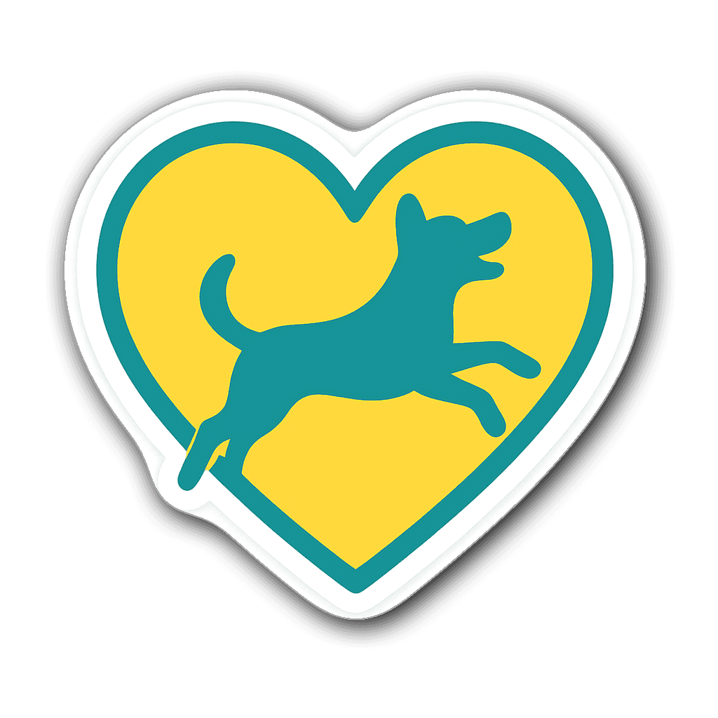 Minimalist dog mom sticker with a playful dog silhouette in a heart