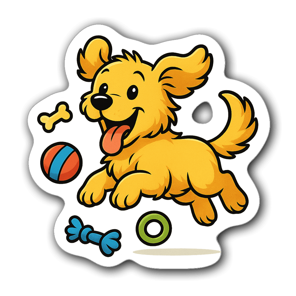Playful golden retriever puppy sticker in pop art style