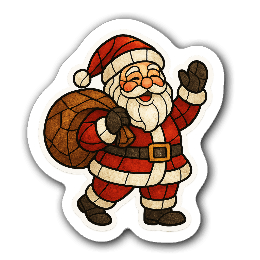 Stained glass style Santa Claus with sack of gifts die-cut sticker