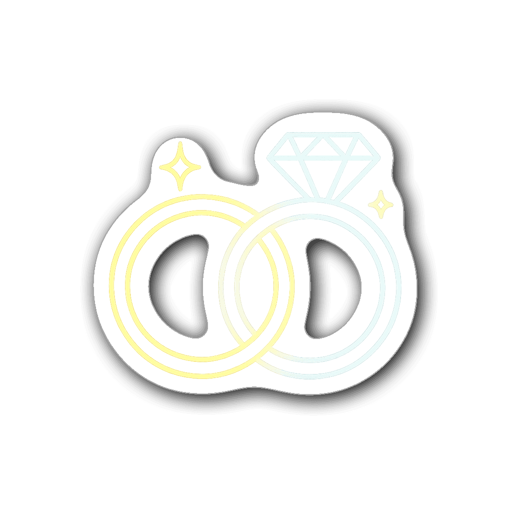 Neon glow wedding favor sticker with gift box and hearts