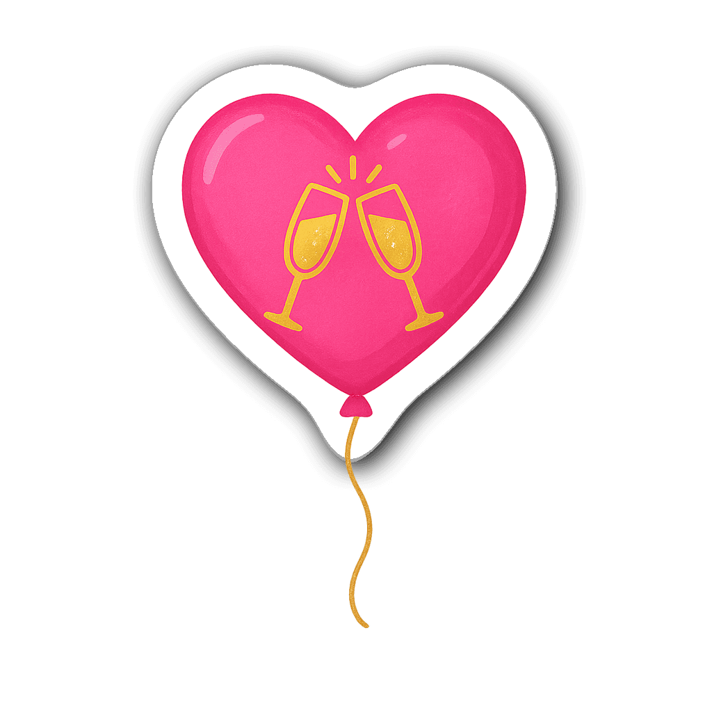 Heart-shaped balloon with champagne glasses inside