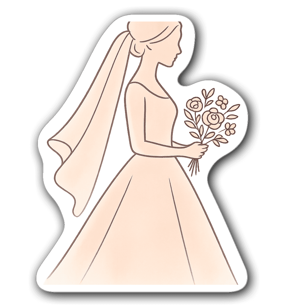 Minimalist bride silhouette in wedding dress holding bouquet