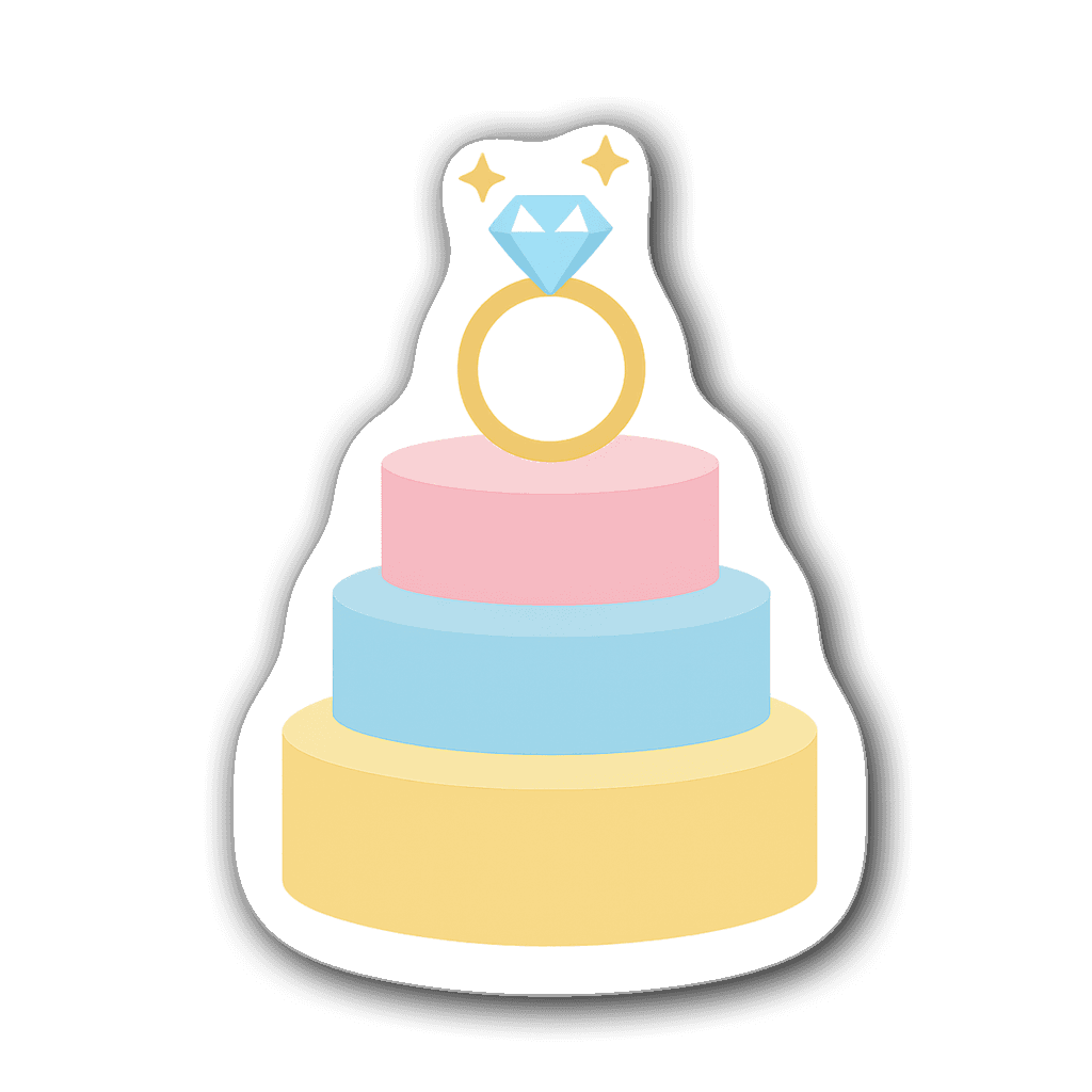 Minimalist three-layer wedding cake sticker in pastel colors