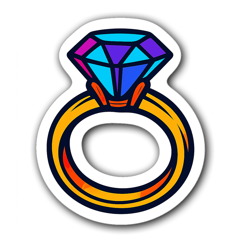 Vibrant stylized engagement ring sticker with bright jewel tones