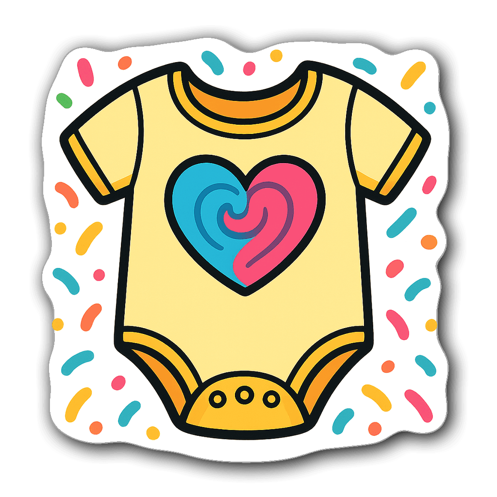 Whimsical baby onesie gender reveal sticker design