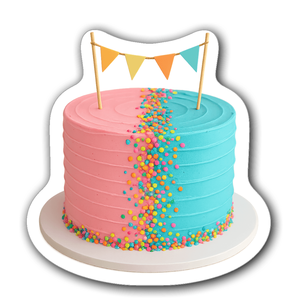 Gender reveal cake sticker with pink and blue frosting