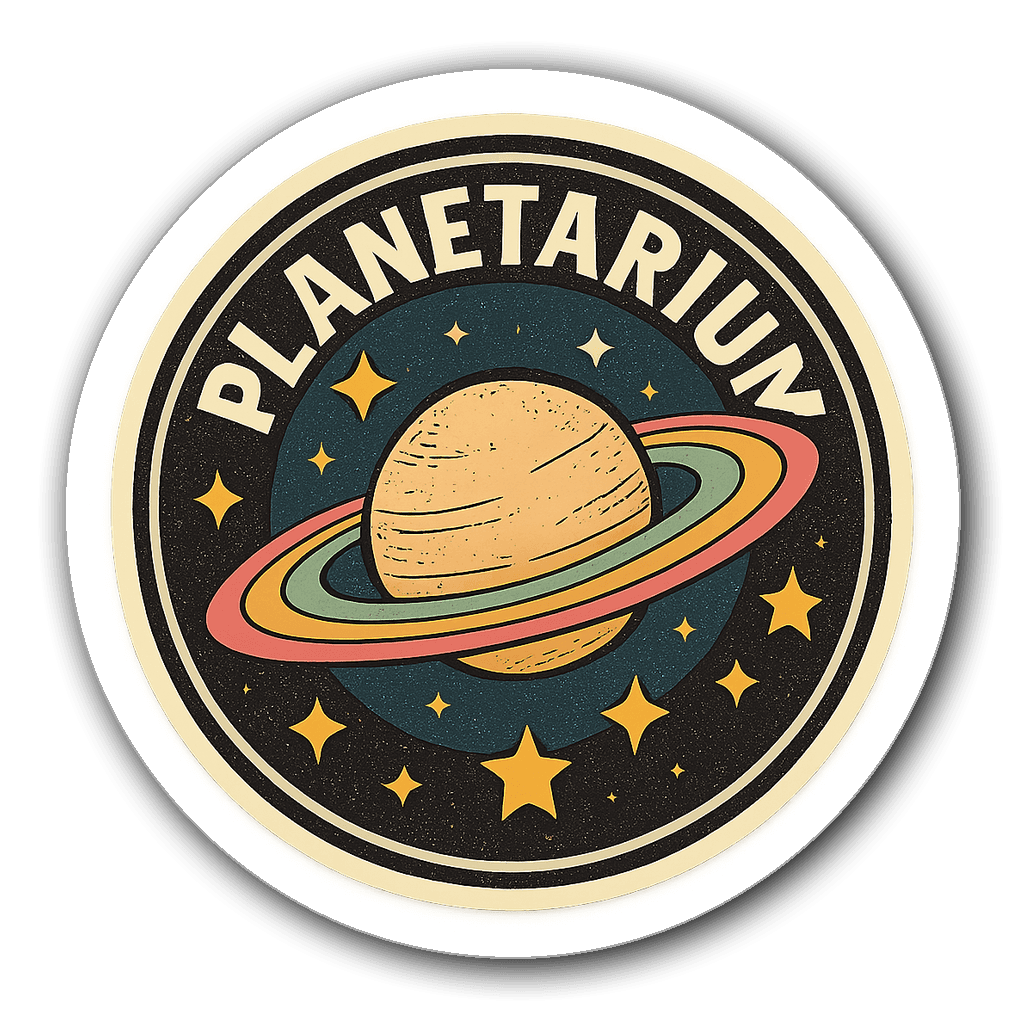 Retro vintage Saturn planet sticker with pastel colors and stars