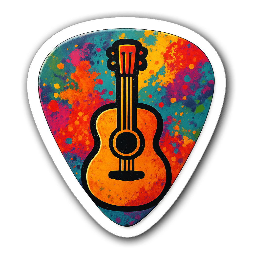 Stylized graffiti guitar silhouette with colorful paint splashes