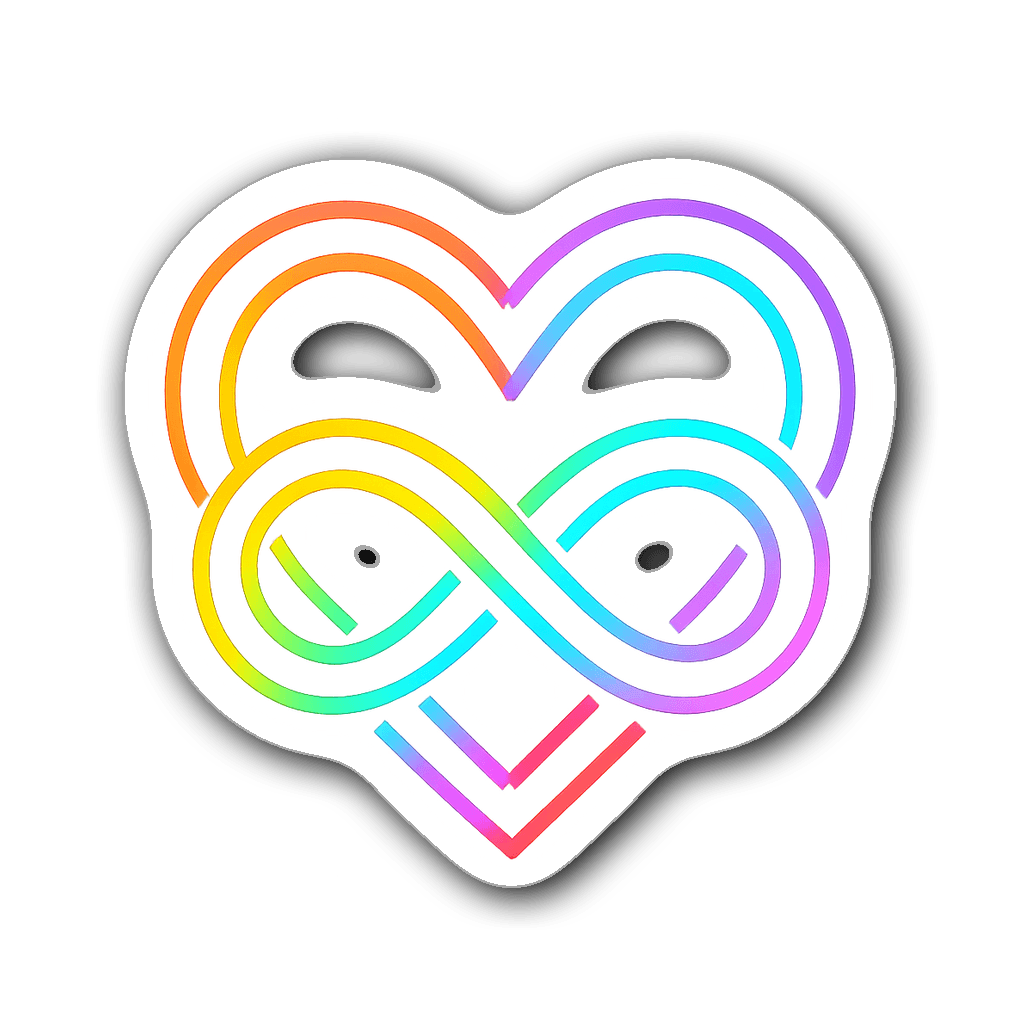 Vibrant rainbow heart with glowing infinity symbol design