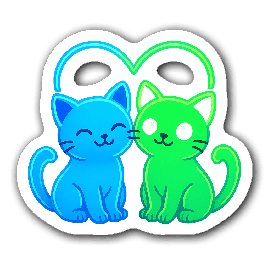 Cute cartoon cats forming a heart with glowing outlines.