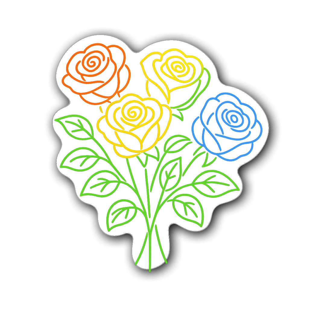A colorful neon flower bouquet with glowing rainbow roses