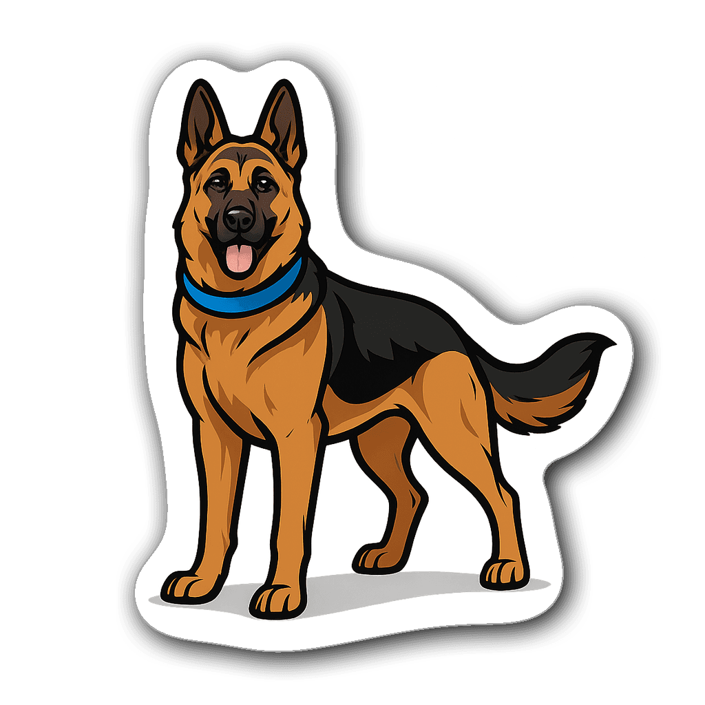 Flat vector illustration of a German Shepherd with blue collar