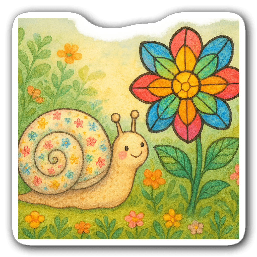 Stained glass snail sticker with vibrant colors and details