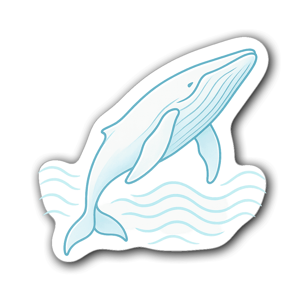 An elegant minimalist humpback whale sticker with wave patterns
