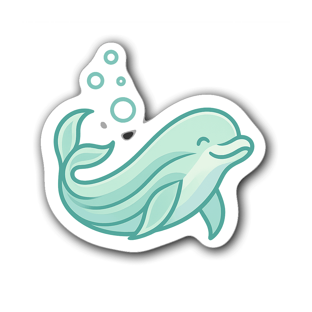 Stylized beluga whale sticker with bubbles and a transparent background