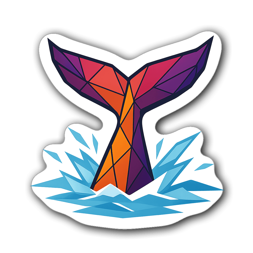 Minimalist whale tail sticker with sunset colors