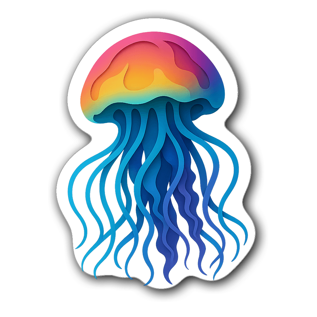 Vibrant jellyfish sticker with gradient colors and flowing tentacles