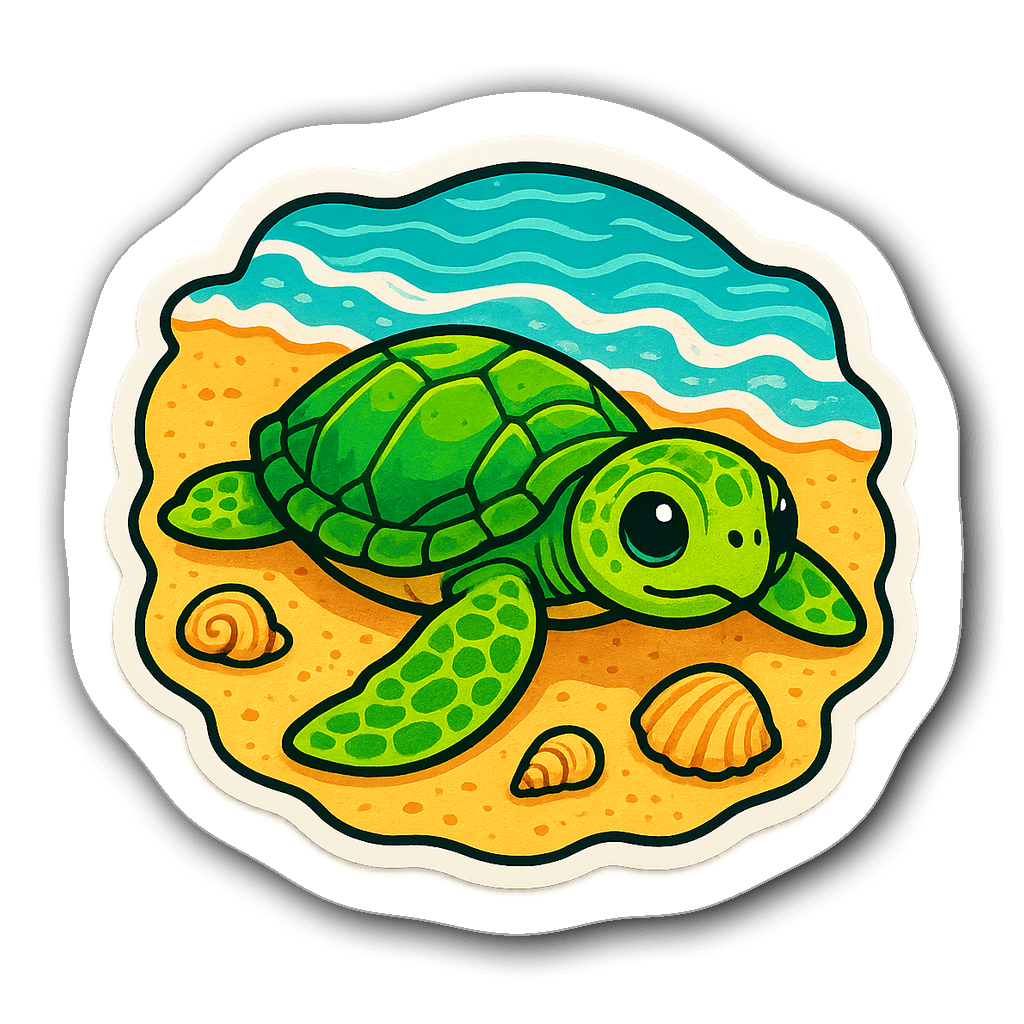 Brightly colored sea turtle hatchling sticker design
