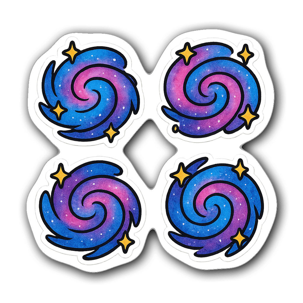 Watercolor galaxy stickers featuring bright colors and stars