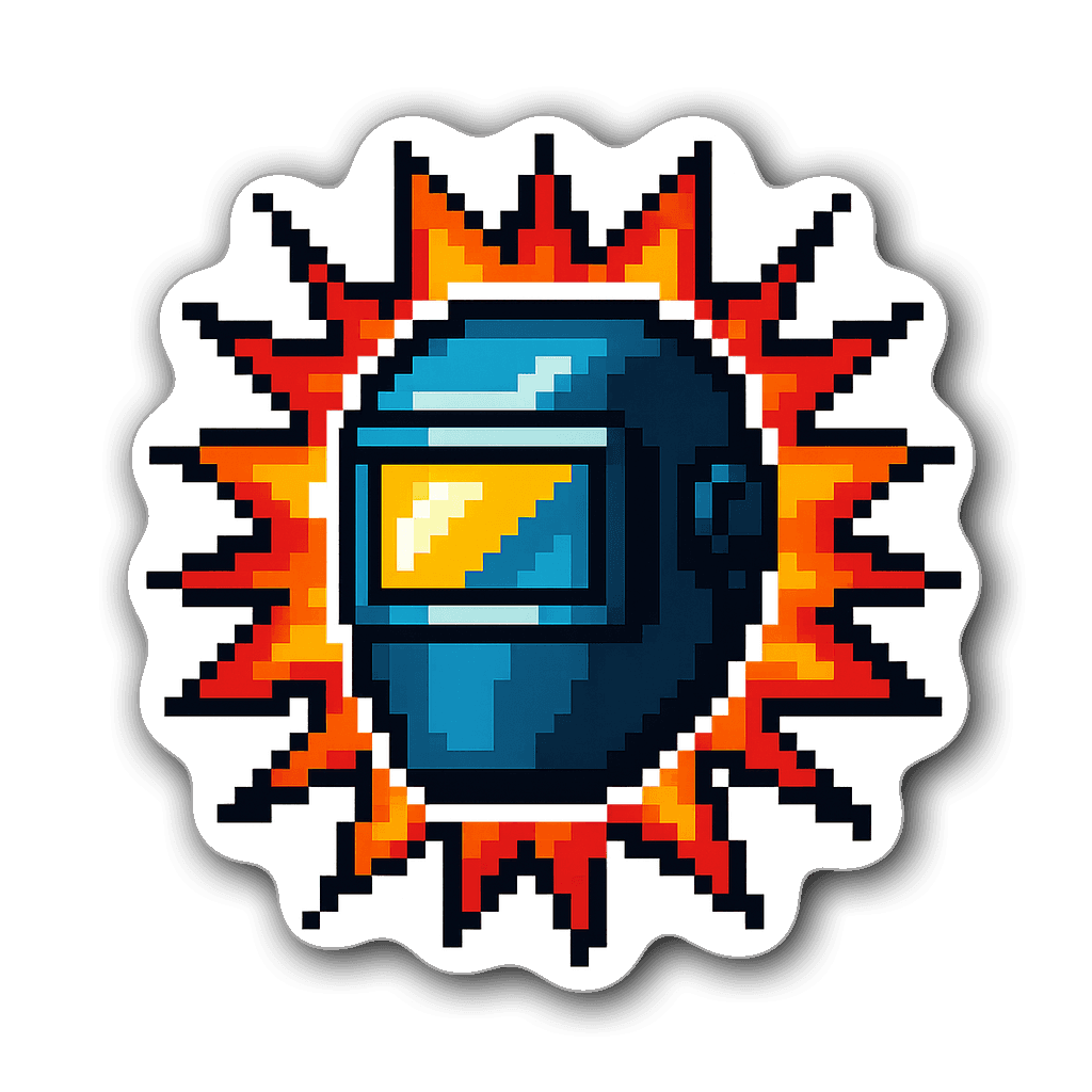 8-bit retro welding helmet sticker design