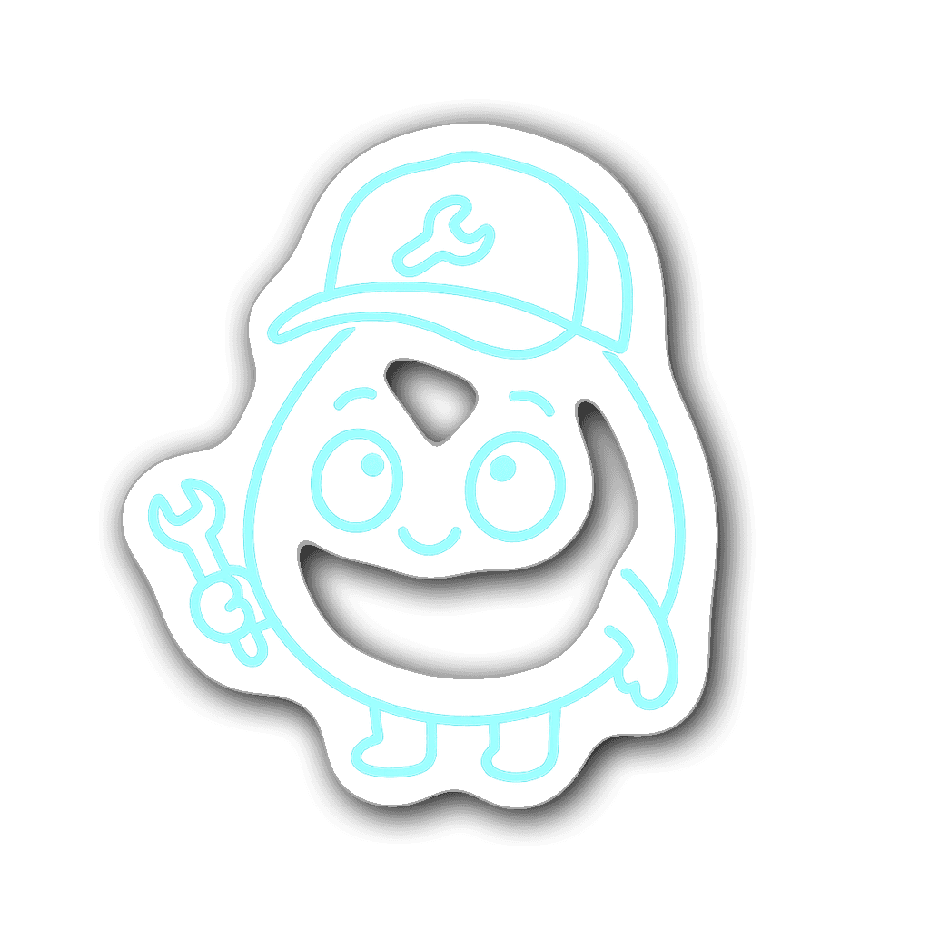 Cute round water droplet character wearing a plumber's cap holding a wrench