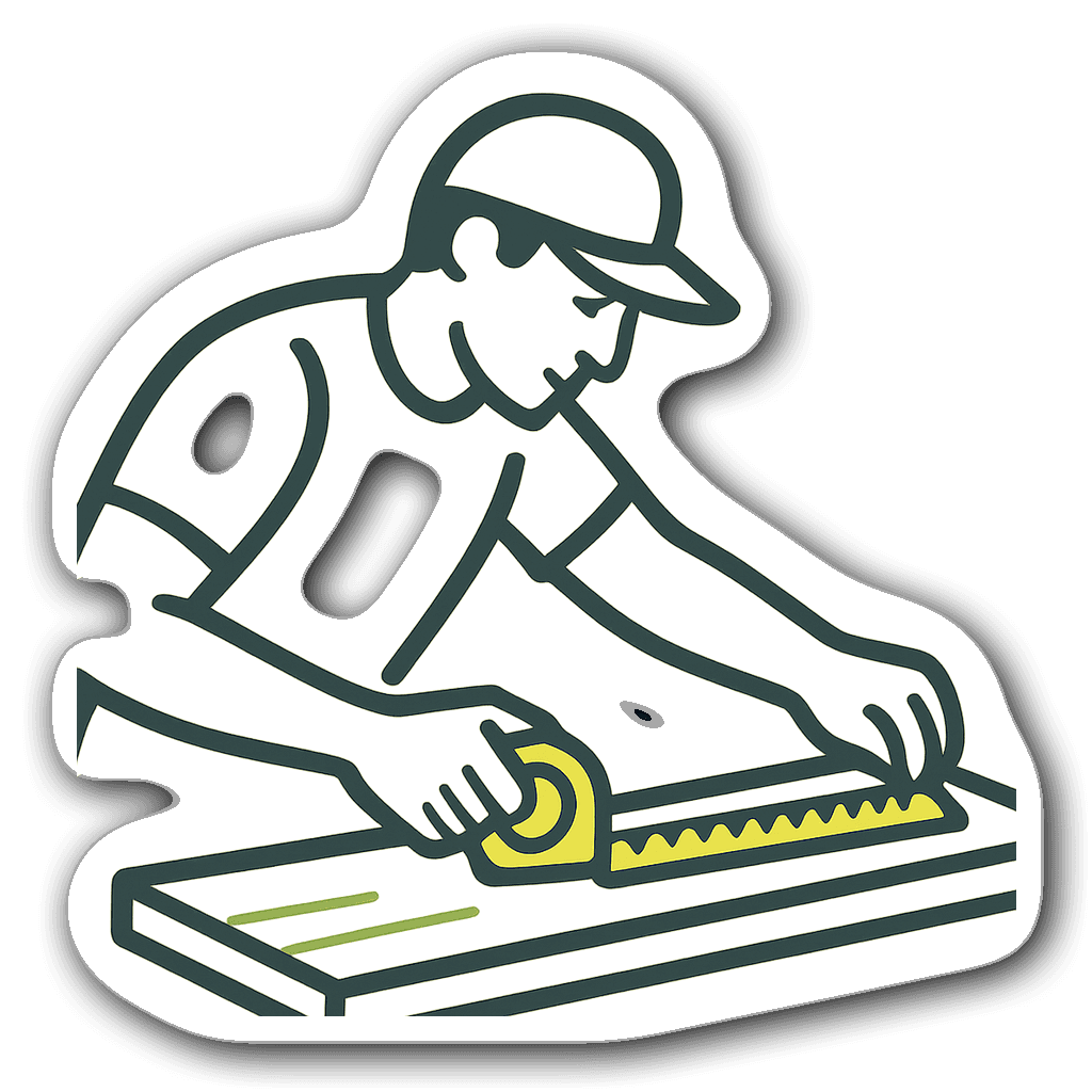 Minimalist carpenter measuring wood die-cut sticker in green and gray