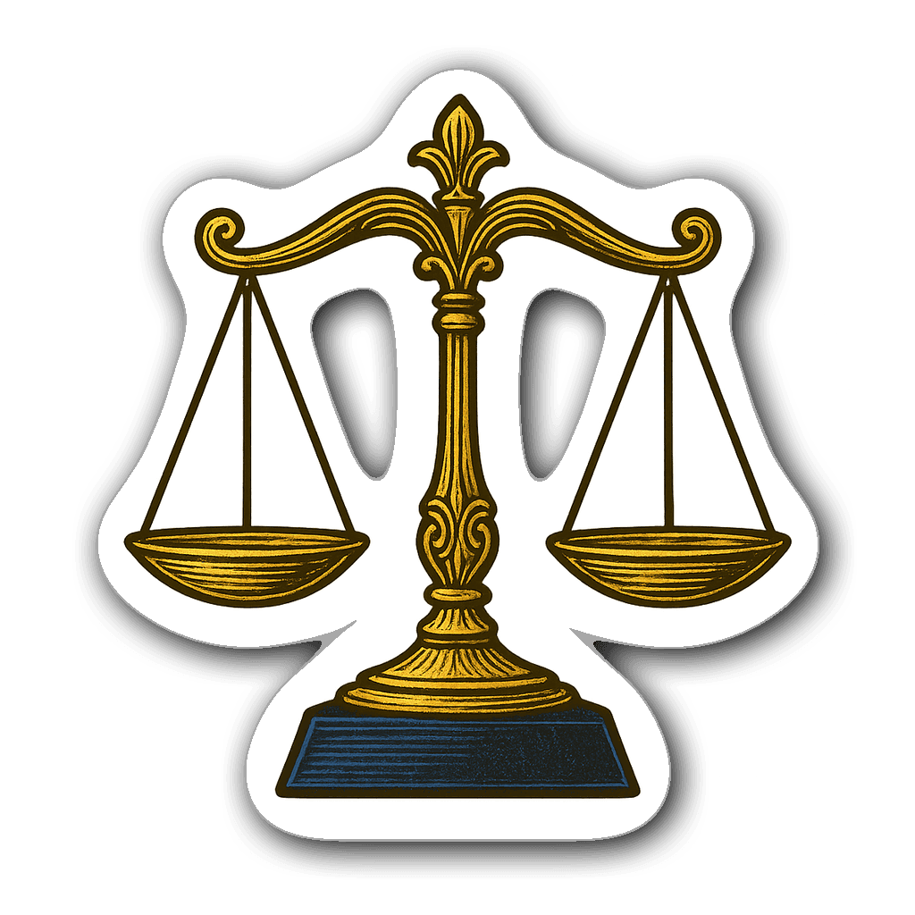 Elegant scales of justice design in gold and blue
