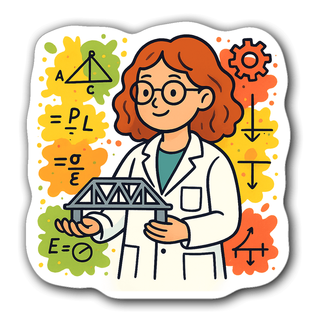 Watercolor sticker of a female engineer with a bridge model