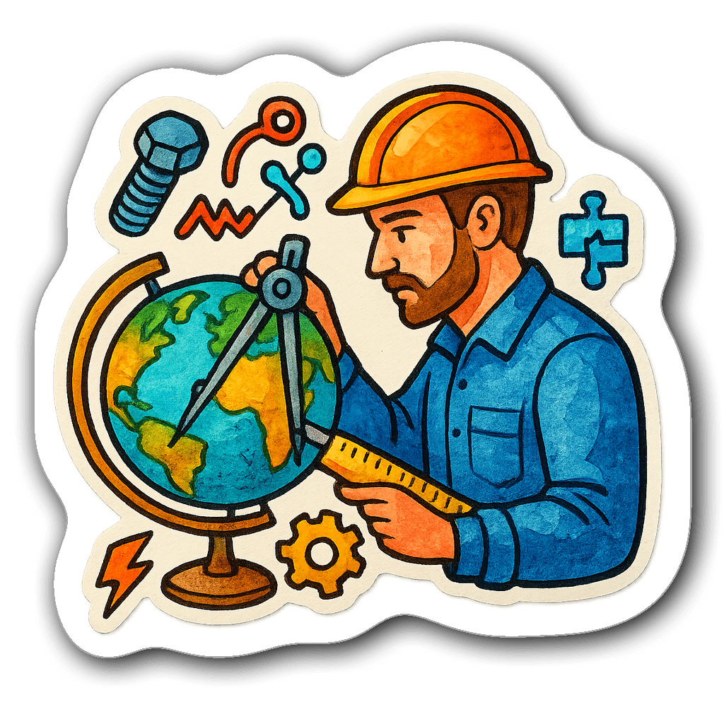 Watercolor illustration of an engineer at a drafting table